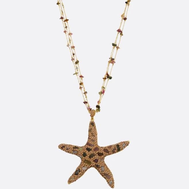 Cassie Dainty Layered Beaded Starfish Pendant Necklace