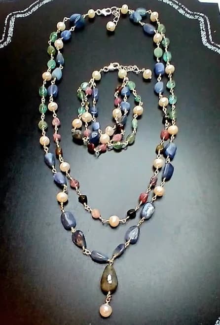 Vantel Pearls River Rock Mixed Materials Necklace Bracelet Set With