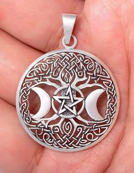 Triple Moon Goddess Tree of Life Pentacle Pendant