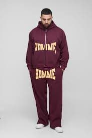 Burgundy boohooMAN Plus Oversized Homme Zip Hooded Split Hem Tracksuit | Boohoo USA