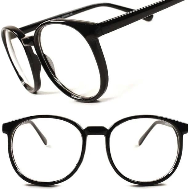 Stylish Vintage Womens Round Xxl Oversized Clear Lens Eyeglasses Black