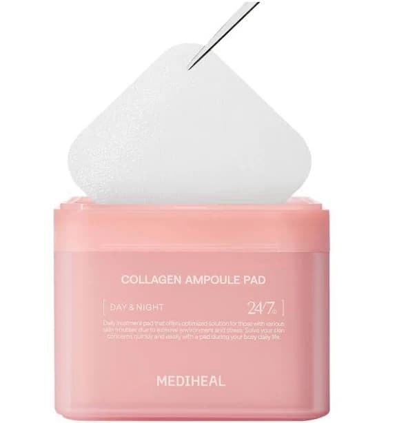 Mediheal Collagen Ampoule Facial Toner Pads,Collagen & Ceramide, Skin Firming & Restore Elasticity & Deep Hydration,Tighten Wrinkles & Lines, Vegan,