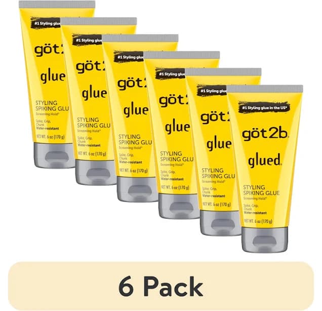 (6 pack) got2b Glued Styling Spiking Hair Gel, Water-Resistant, Bold, Screaming Hold Spikes, 6 oz