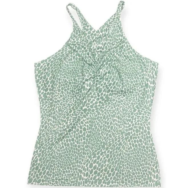 Prana Women’s Green White Abstract Print Ruched Halter Tank Top Size