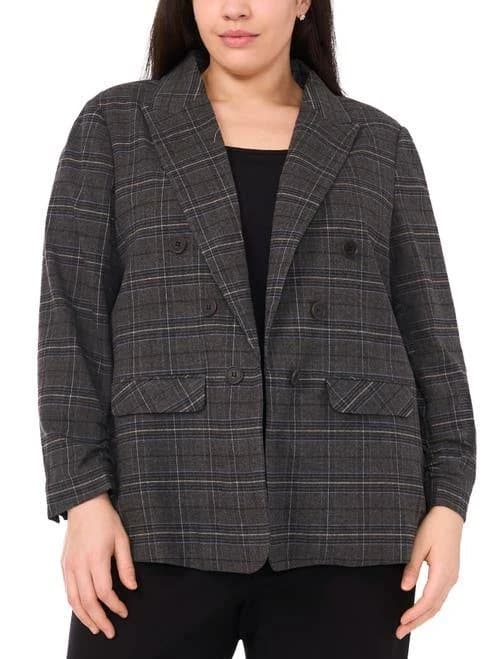 Halogen Women's Plaid Scrunch Sleeve Blazer