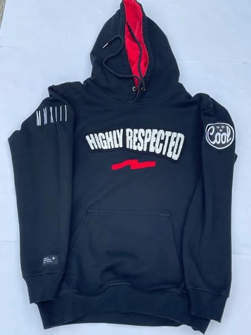 Highly Respected Men's Hoodie With Chenille Embroidery Red Lining