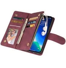 Casebus Classic Pattern Wallet Phone Case, Premium Retro Leather Folio Zipper Magnetic Closure Stand Holder with Wrist Strap Shockproof Case