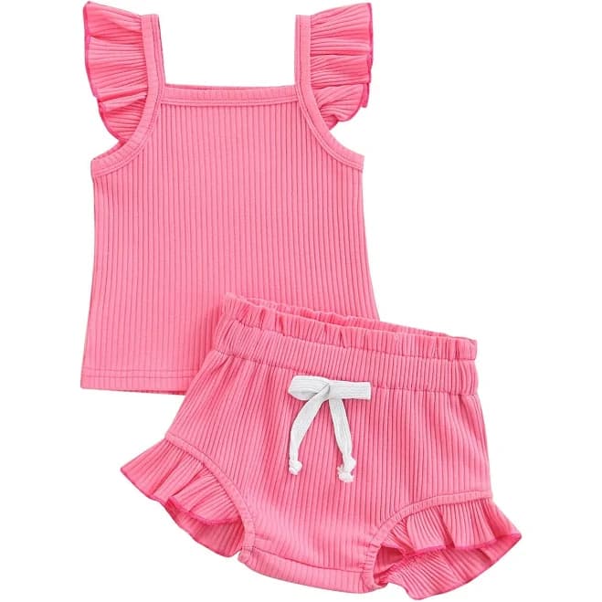 The Ollie Bee Fly Sleeve Ribbed Ruffle Set