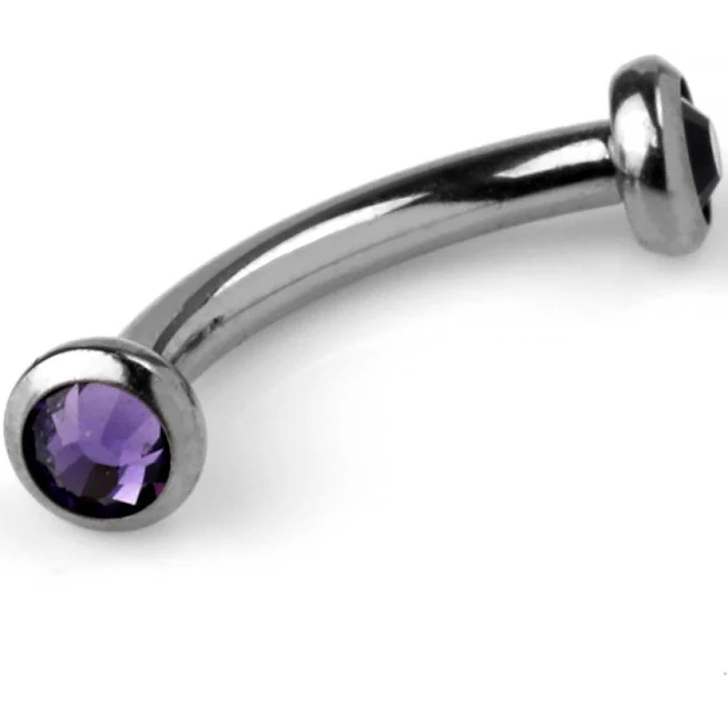 16g Silver Titanium Curved Barbell with Gem Ends