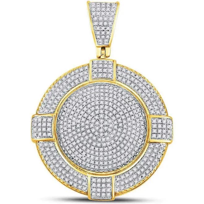 10kt Yellow Gold Men's Round Diamond Medallion Pendant