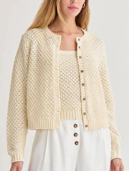 Crescent Women's Basket Weave Knit Cardigan Tank Two Piece Set
