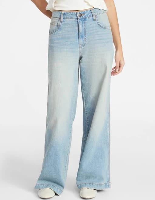 No Boundaries Women's Mid-Rise Baggy Wide Leg Jeans