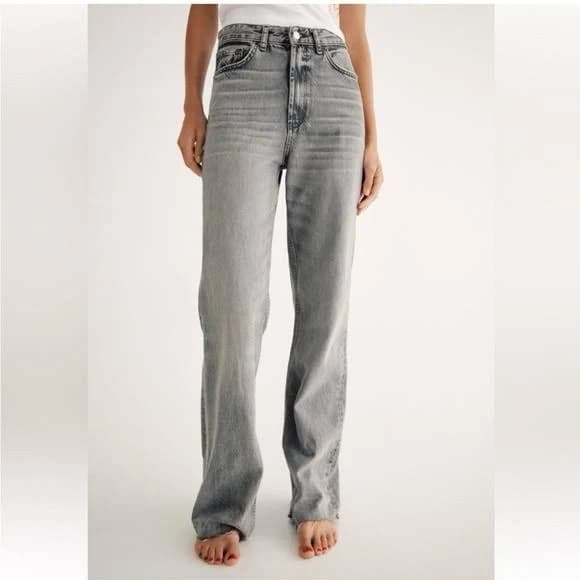 Zara Jeans | Size 2 Zara Gray Acid Wash High Waisted Wide Legged Raw Hem Jeans | Color: Gray | Size: 2 | Sydneybrown782's Closet