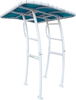 Fishmaster Pro Series Boat T-Top for Center Console Fishing Boats - Universal Fit - Powder Coated White - Turquoise Top