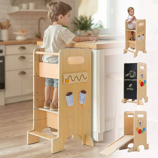 KOLIGEY Toddler Tower 4-in-1 Multifunctional Kitchen Stool Helper