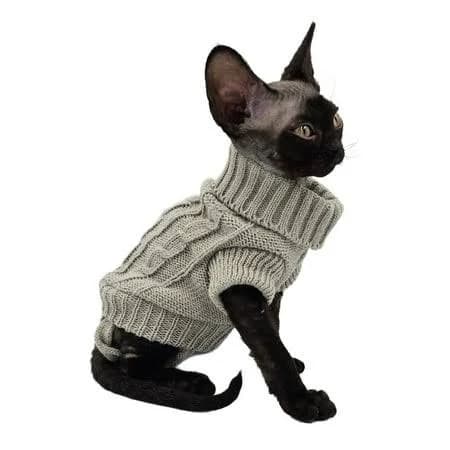 Yokokat Men's Grey Turtleneck Cat Kitten Sweater