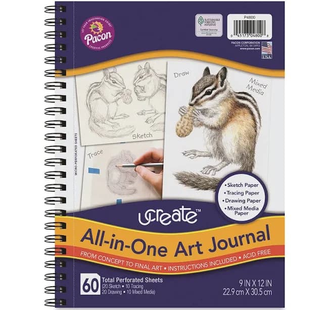 Pacon UCreate All-in-One Art Journal, 12"" x 9"", White 60 Sheets