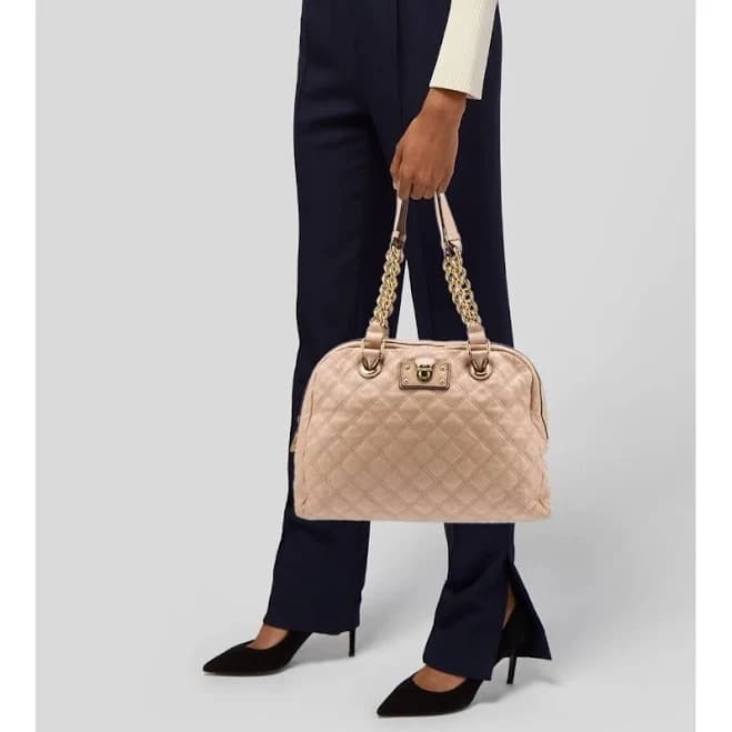 Marc Jacobs Quilted Leather Shoulder Bag Pink/peach Gold-tone Chain