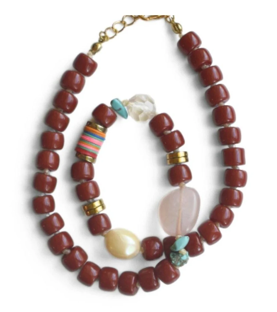 Chunky Vinyl Bead Necklace with Multi Stones