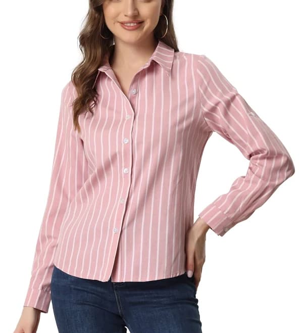 Daring Diva Women's Long Sleeve Vertical Stripes Button Down Shirt
