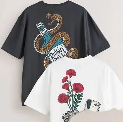 Next Men's Relaxed Fit Graphic Print T-Shirt 3-Pack