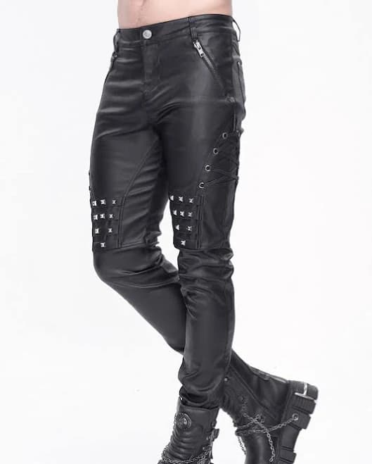 Devil Fashion Men's Studded Vegan Leather Pants