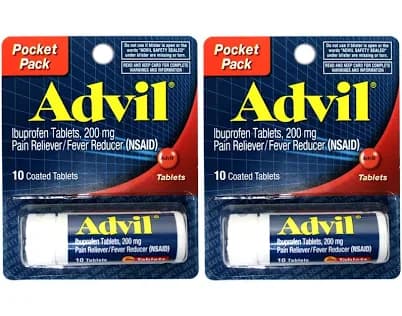 2 Pack of Pocket Pack Advil Pain Reliever / Fever Reducer Ibuprofen 200mg - 10 Coated Tablets PER Pack (20 Tablets Total)