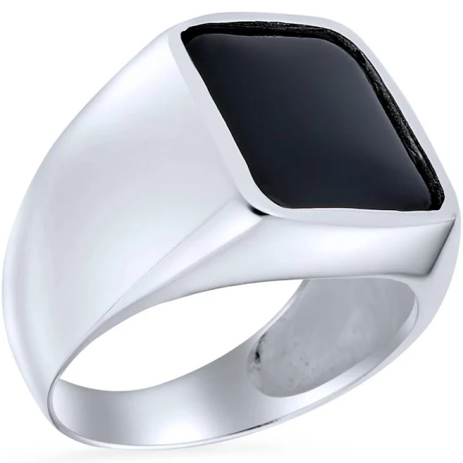 Bling Jewelry Men's Sterling Silver Black Onyx Rectangle Signet Ring