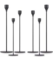 Set of 6 Matte Black Taper Candle Holders-Tall Vintage Metal Holders for 3/4" Candles, Wedding and Dinner Decor