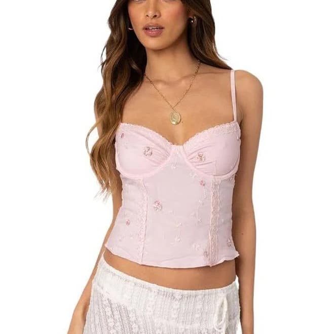 Edikted Women's Victoria Embroidered Mesh Bra Top