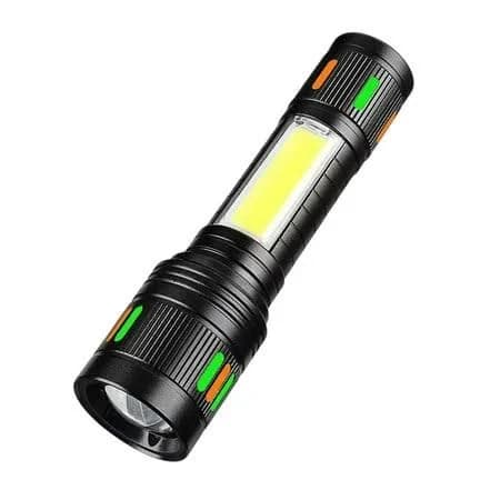 Hvmvliv Small Powerful Flashlight Aluminum Alloy Flashlight with Side Lights Outdoor Telescopic Focusing High-Power Exploration Flashlight Black,