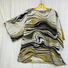 Maya Brooke 2XL Abstract Swirl Blouse Yellow Black Lightweight Relaxed Flowy