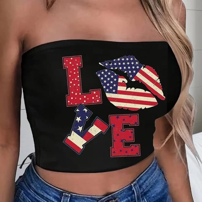 Women's Strapless American Flag Graphic Tube Top