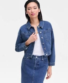 INC International Concepts Women's Studded Denim Cotton Trucker Jacket