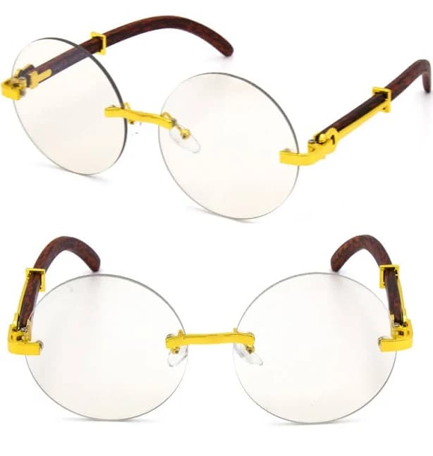 Men's Vintage Retro Style Round Clear Lens Eye Glasses Rimless Gold &