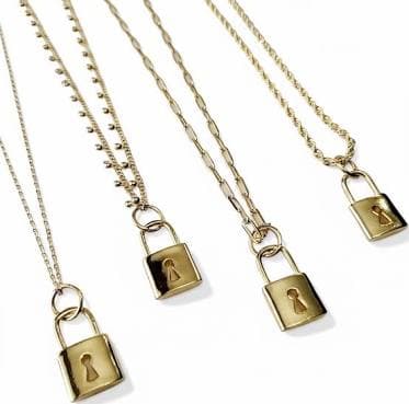 Gold-filled Padlock Pendant with Chain Chain
