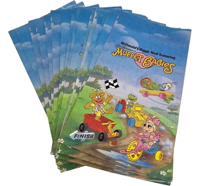 Vintage 1990 Mc Donalds Lot Of 21 Paper Colorful Happy Meal Bags Muppet Babies