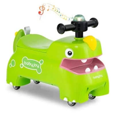 Safstar Ride on Toy Baby Dinosaur Sliding Car w/ 4 Universal Casters Under-Seat Storage
