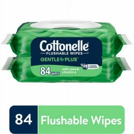 GentlePlus Flushable Wet Wipes with Aloe & Vitamin E, 8 Flip-Top Packs, 42 Wipes Per Pack (336 Total Wipes), Packaging May Vary