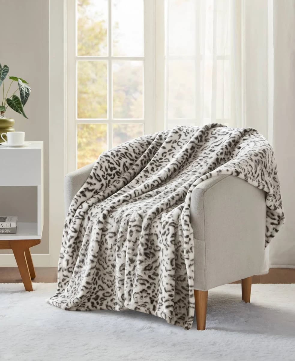 Leopard Throw Blanket Fleece, Premium Lightweight Cozy Warm Plush Microfiber Bedspread for Couch Sofa and Bed (Gray, Throw (50 x 60 inches))
