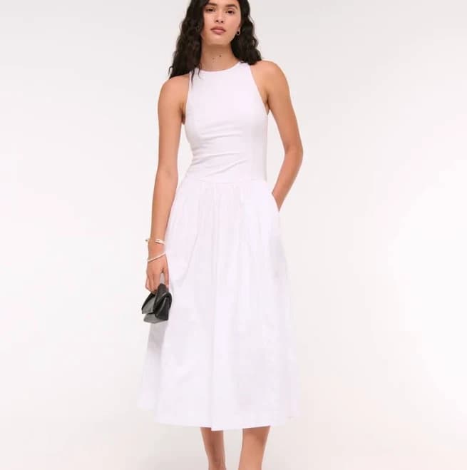 Abercrombie & Fitch Women's High-Neck Drop-Waist Midi Dress