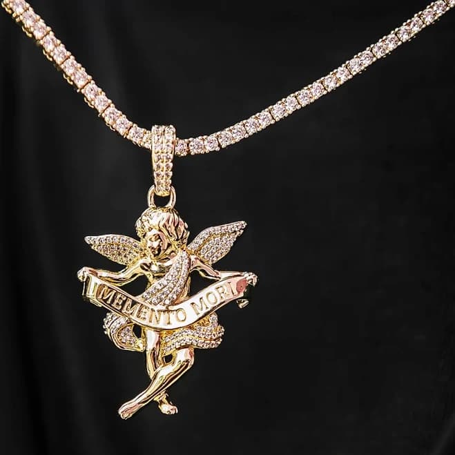 18k Iced Cherub Angel Pendant