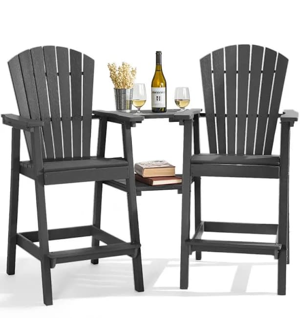 Rosecliff Heights HDPE Tall Adirondack Chair Set with Removable Double Trays (Set of 2)