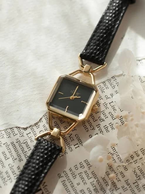 Vintage-Inspired Square Leather Watch