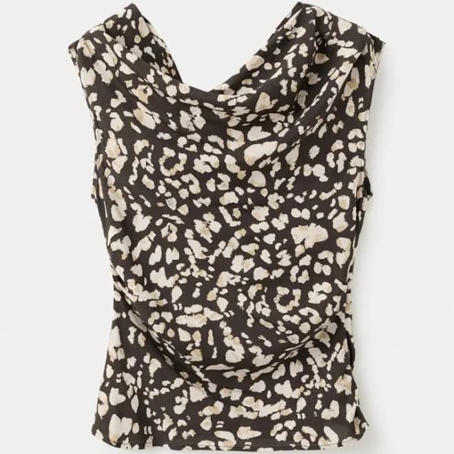 MANGO Women's Draped Animal-Print Top