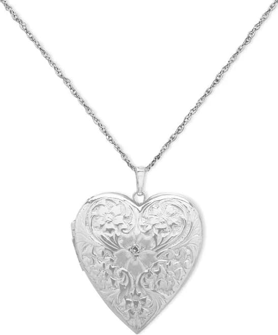 Macy's Sterling Silver Engraved Heart Locket Necklace