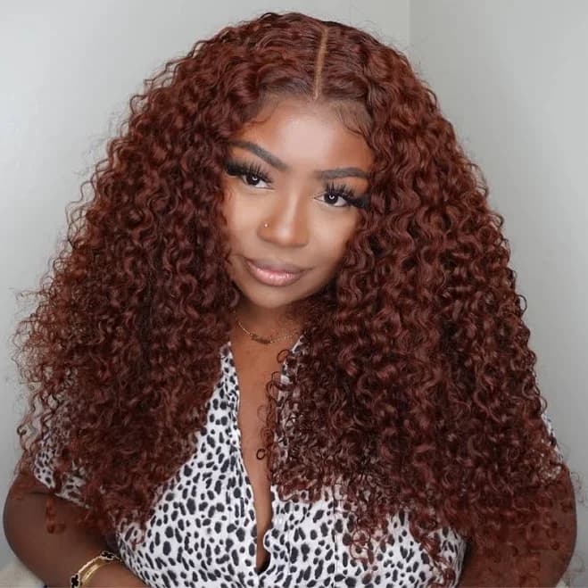 Beautyforever Lace Reddish Brown 33B Auburn Jerry Curly Wig Put on and Go Human Hair Wigs