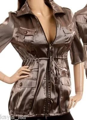 Brown/bronze Satin Shimmer Short Sleeve Jacket/coat S