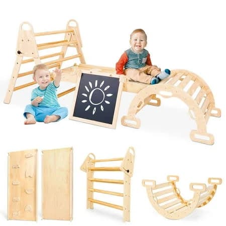 8 in 1 Pikler Triangle Set Foldable Baby Climbing Toys Montessori Climbing Set