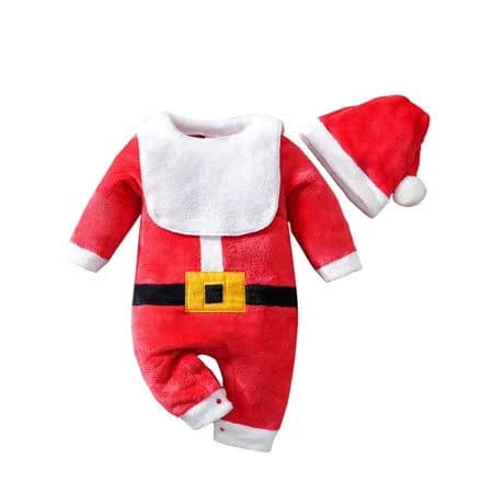 Baby Unisex Santa Claus Velvet Romper with Hat